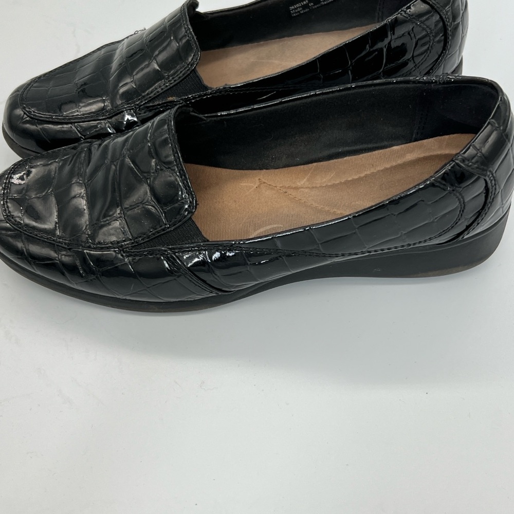 Clarks Black Croc-Embossed Slip-On Loafers - Picture 3 of 5